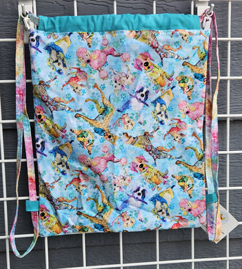 Cotton Drawstring Tote - Rainbow Dogs