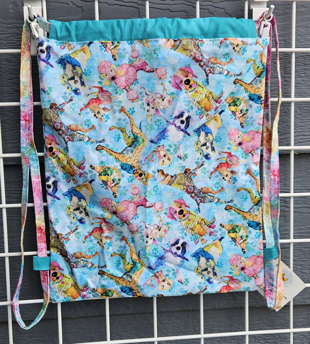 Cotton Drawstring Tote - Rainbow Dogs