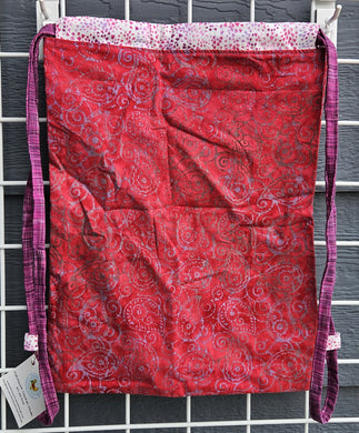 Cotton Drawstring Tote - Red Hearts Batik