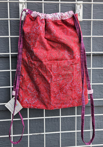 Cotton Drawstring Tote - Red Hearts Batik