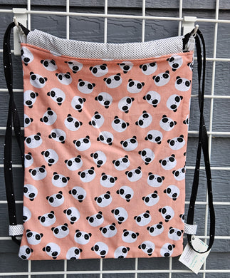 Cotton Drawstring Tote - Pandas on Peach