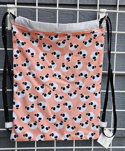 Cotton Drawstring Tote - Pandas on Peach