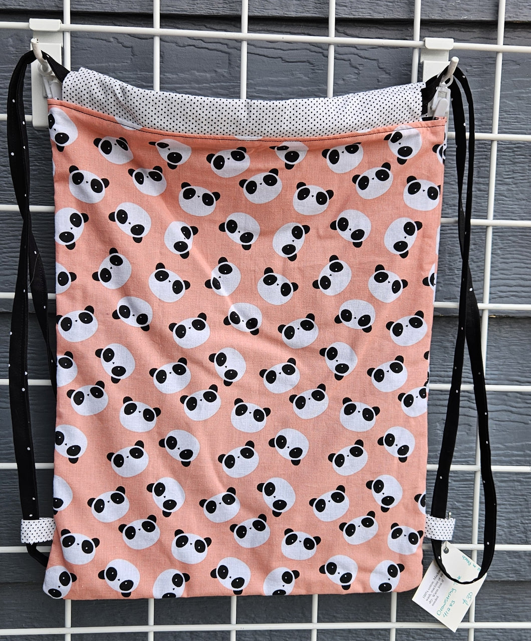 Cotton Drawstring Tote - Pandas on Peach
