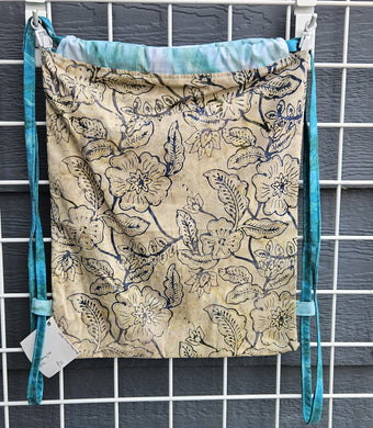 Cotton Drawstring Tote - Blue Green Ivory Batik