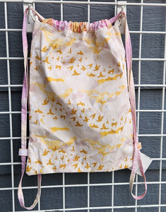 Cotton Drawstring Tote - Pastel Birds