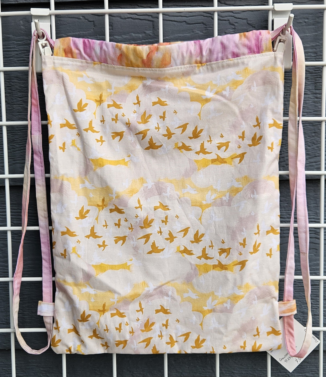 Cotton Drawstring Tote - Pastel Birds