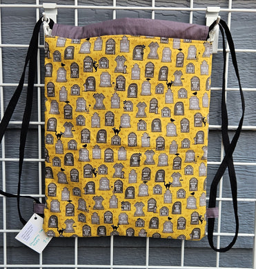Cotton Drawstring Tote - Tombstones