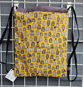 Cotton Drawstring Tote - Tombstones