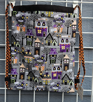 Cotton Drawstring Tote - Spooky Village