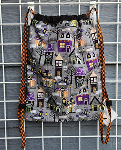 Cotton Drawstring Tote - Spooky Village