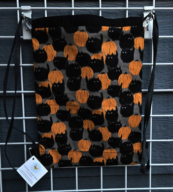 Cotton Drawstring Tote - Cats & Pumpkins