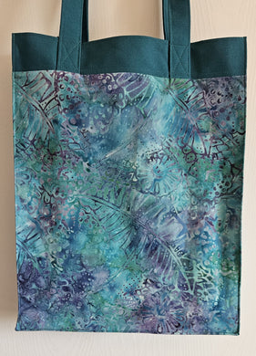 Large Market Tote with Pocket - Turquoise Batik