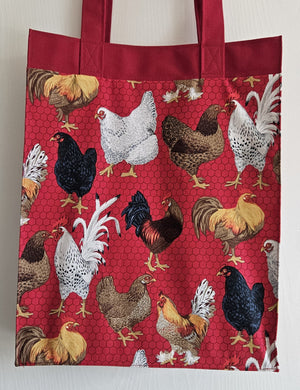 Large Market Tote with Pocket - Chickens on Chicken Wire