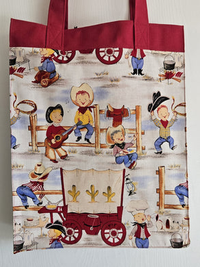 Large Market Tote with Pocket - Vintage Cowboy Kids
