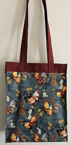 Large Market Tote with Pocket - Chickens on Green