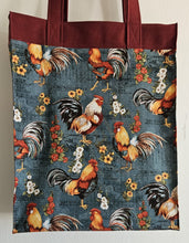Load image into Gallery viewer, Large Market Tote with Pocket - Chickens on Green