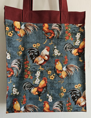 Large Market Tote with Pocket - Chickens on Green