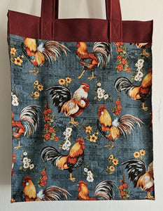 Large Market Tote with Pocket - Chickens on Green