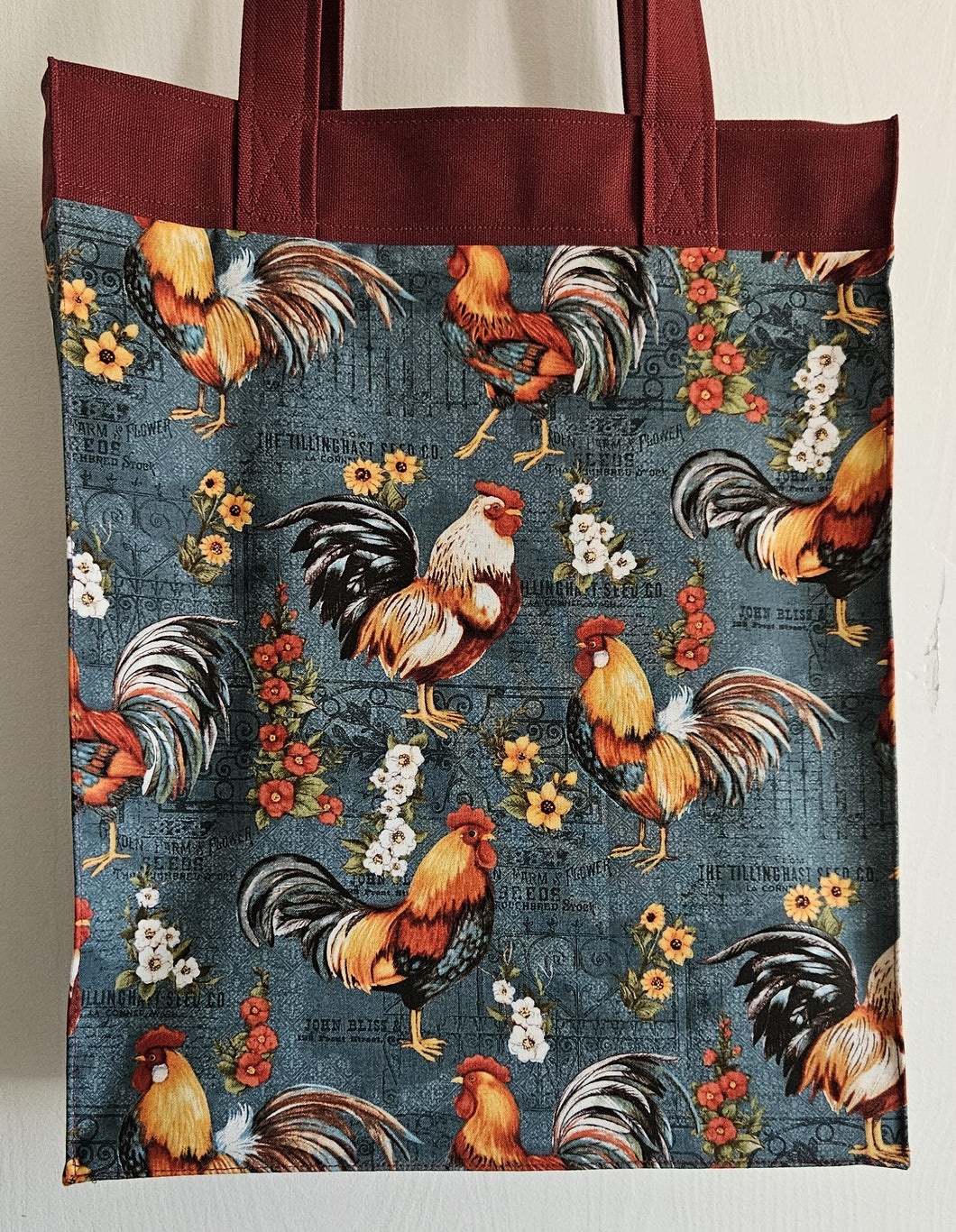 Large Market Tote with Pocket - Chickens on Green