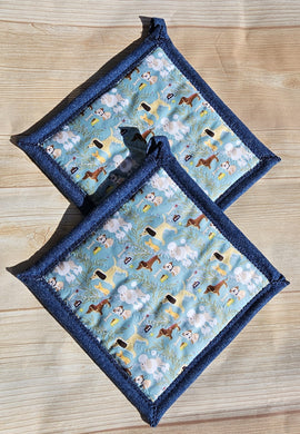 Pot Holders - Dogs on Green