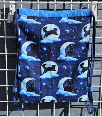 Cotton Drawstring Tote - Blue Moon Cats