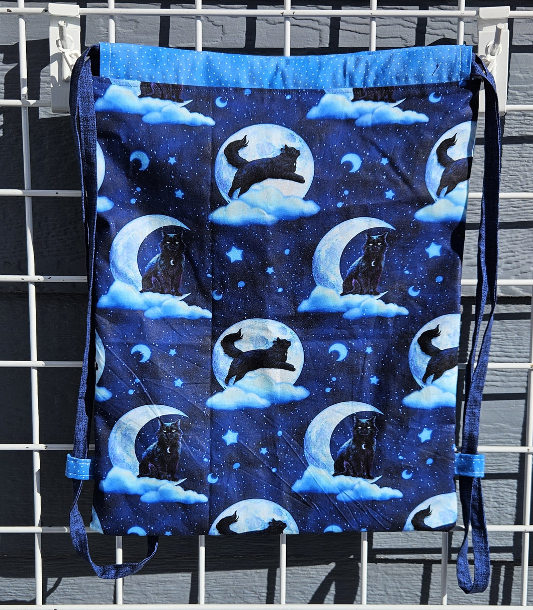 Cotton Drawstring Tote - Blue Moon Cats