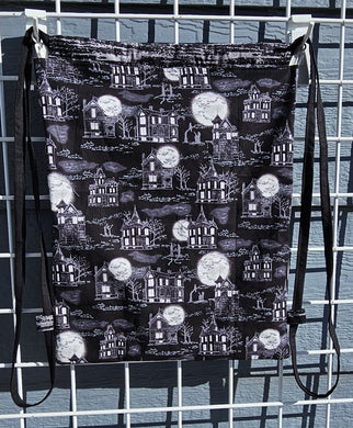 Cotton Drawstring Tote - Night Houses