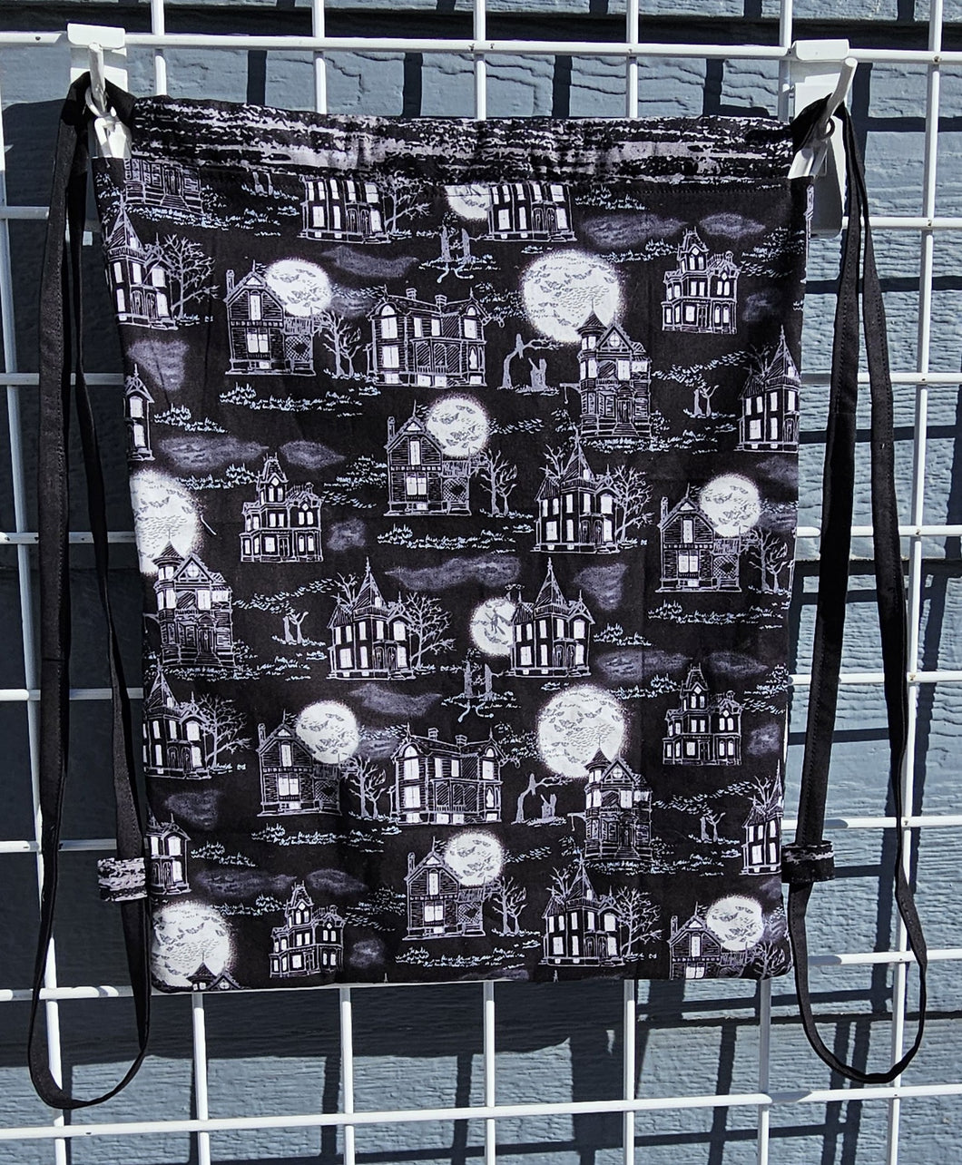 Cotton Drawstring Tote - Night Houses