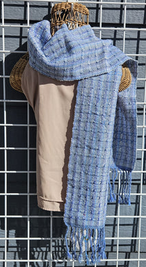 Handwoven Scarf - Blue Squares (Wool and Acrylic)