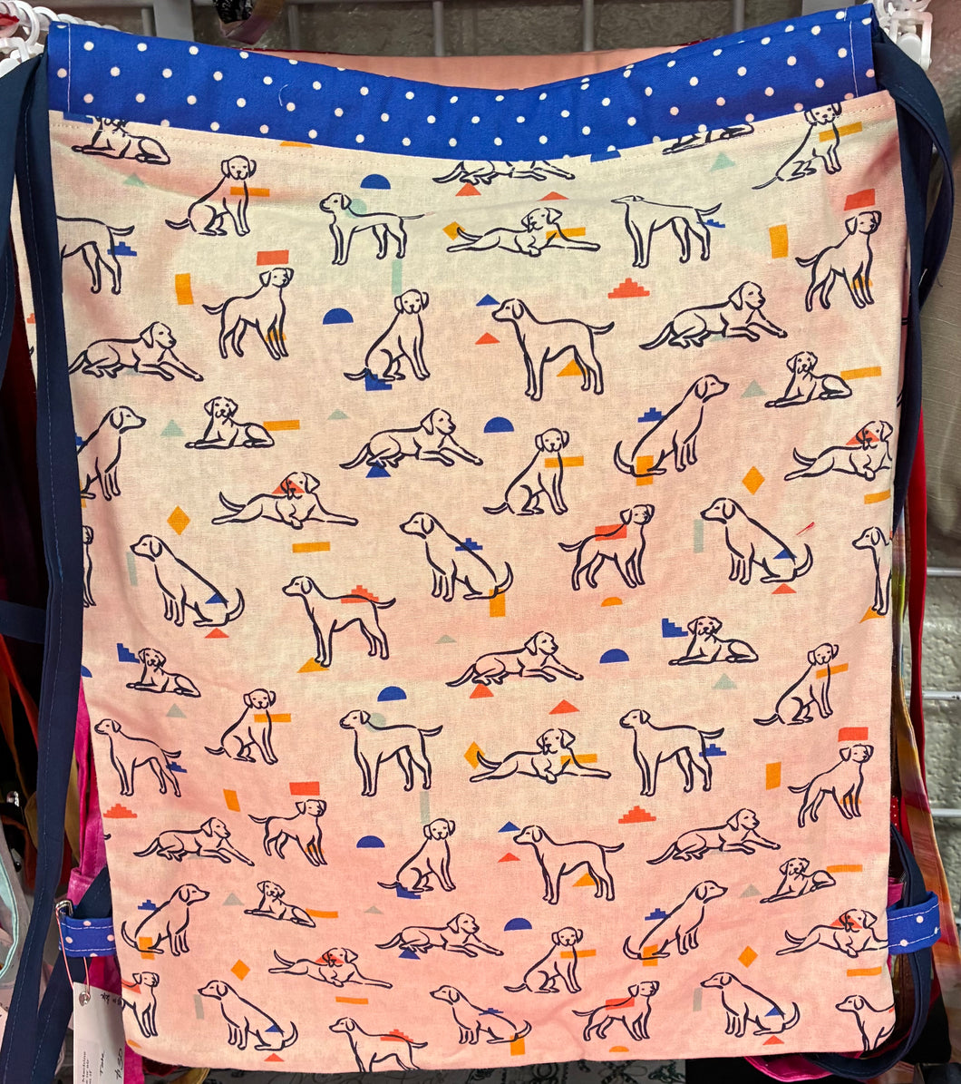 Cotton Drawstring Tote - Dogs on Beige