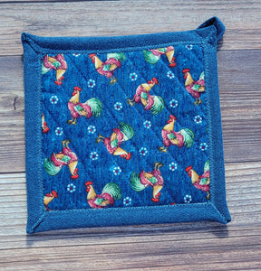Pot Holders - Chickens in Blue