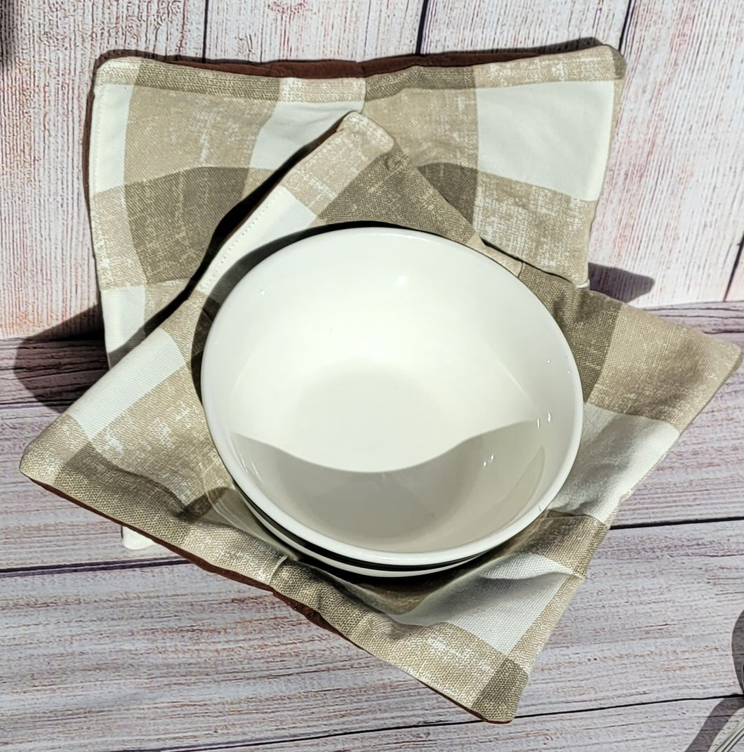 Bowl Cozies - Pale Brown Plaid