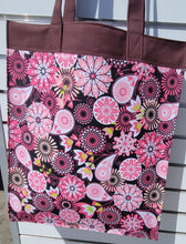 Load image into Gallery viewer, Large Market Tote with Pocket - Pink and Brown Floral