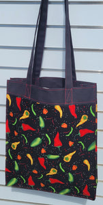 Large Market Tote with Pocket - Chili Peppers