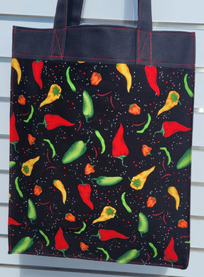 Large Market Tote with Pocket - Chili Peppers