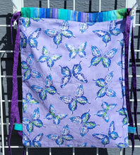 Load image into Gallery viewer, Cotton Drawstring Tote - Purple Butterflies II