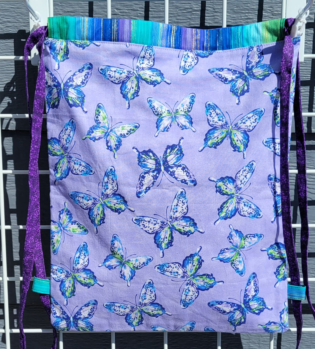 Cotton Drawstring Tote - Purple Butterflies II