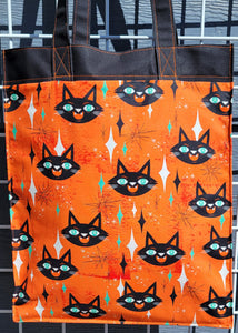 Large Market Tote with Pocket - MCM Cats in Orange