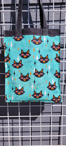 Large Market Tote with Pocket - MCM Cats in Turquoise