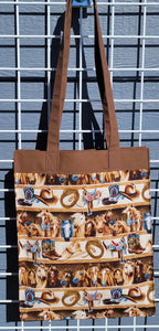 Large Market Tote with Pocket - Horses and Saddles