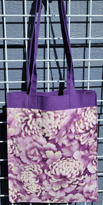 Large Market Tote with Pocket - Purple and Gold Floral