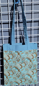 Large Market Tote with Pocket - Blue and Brown Paisley