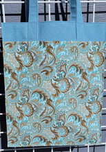 Load image into Gallery viewer, Large Market Tote with Pocket - Blue and Brown Paisley