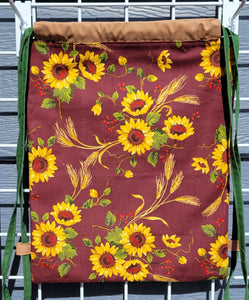 Cotton Drawstring Tote - Autumn Sunflowers