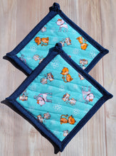 Load image into Gallery viewer, Pot Holders - Turquoise Cats