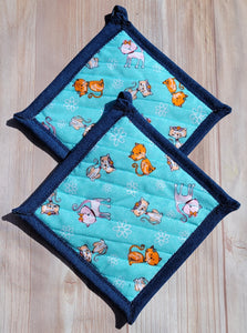 Pot Holders - Turquoise Cats