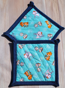 Pot Holders - Turquoise Cats