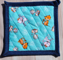 Load image into Gallery viewer, Pot Holders - Turquoise Cats