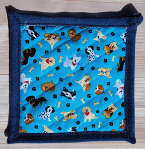 Pot Holders - Dogs on Blue
