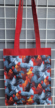 Load image into Gallery viewer, Large Market Tote with Pocket - Chickens/Maroon
